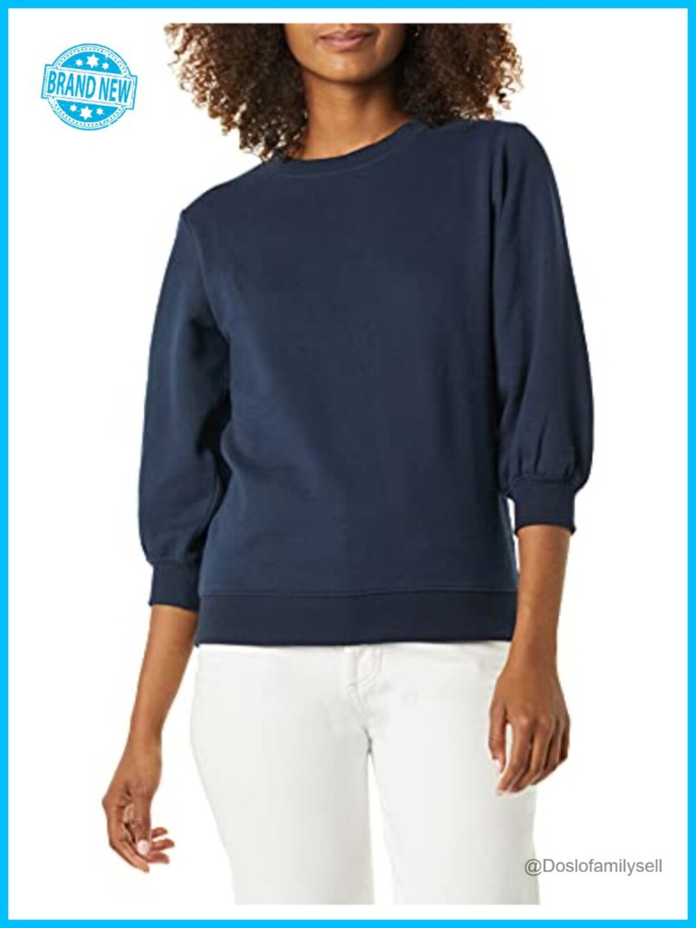 French Terry Fleece Crewneck Sweatshirt 3/4 Blouson Sleeve Relaxed Fit